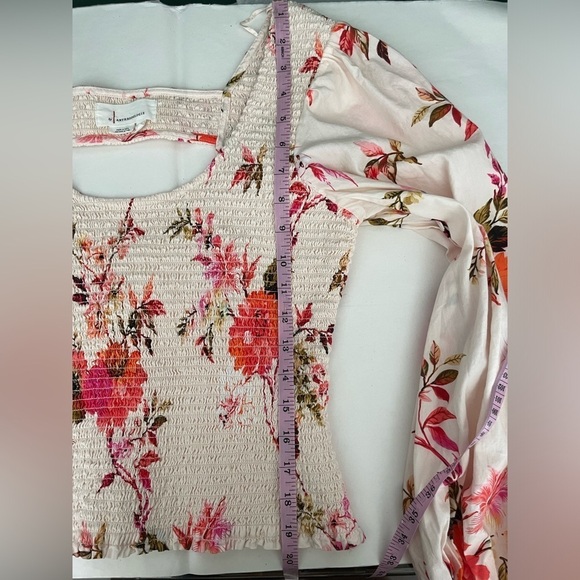 Anthropologie Floral Blouse Size XS/S Smocked Puff Long Sleeve Cotton - Picture 8 of 11